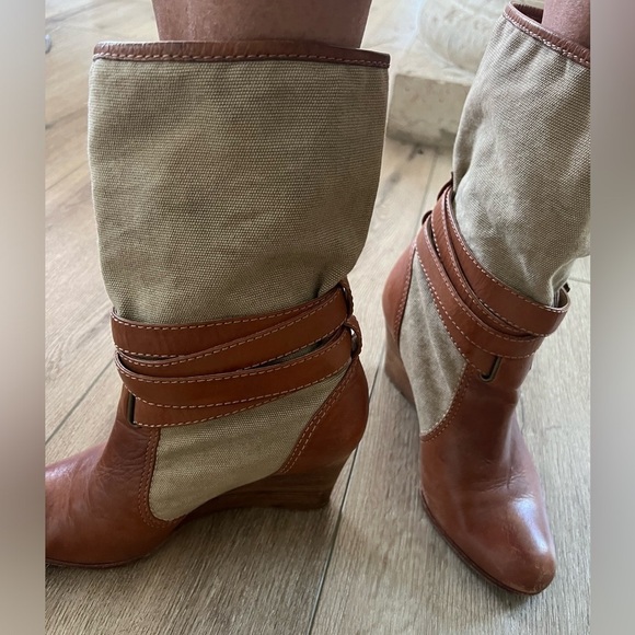 Frye leather and canvas wedge boots Sz 8 - Picture 9 of 13